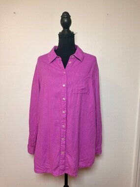Naturals d&co Orchid Pink Linen Blend Button Down Shirt Roll Tab Coastal Boho S